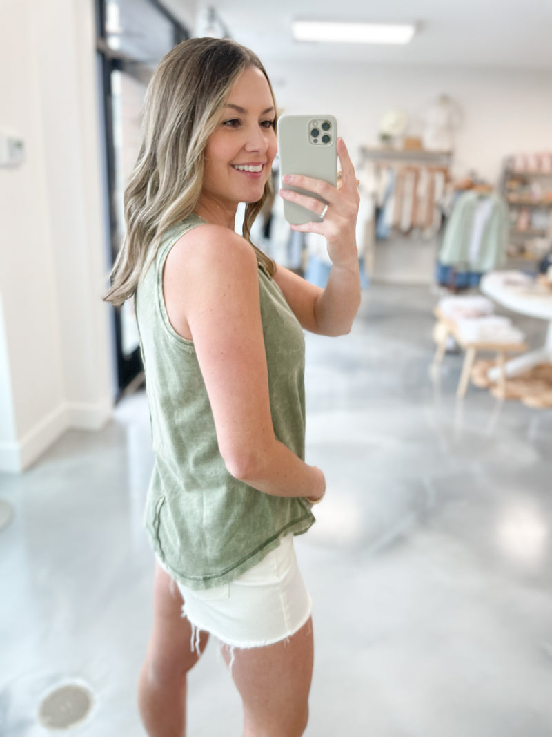 Basic Washed Tank in Olive