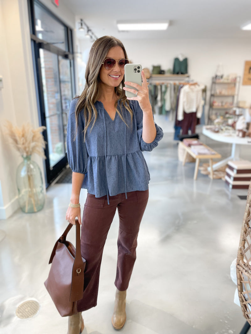 Ryann Denim Tie Front Top