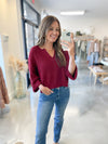 River Split Neck Sweater in Wine