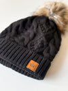 Black Cableknit Pom Hat