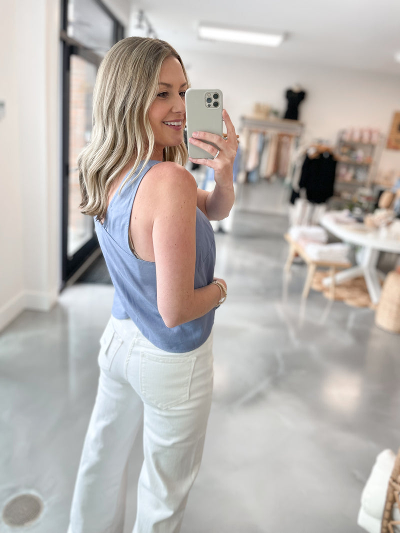 Tevan Cross Back Tank Indigo