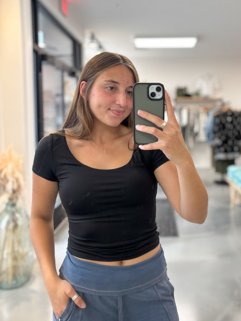 Doubled Lined Scoop Tee in Black