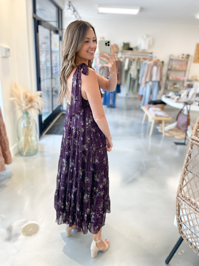 Plum Floral V Neck Dress