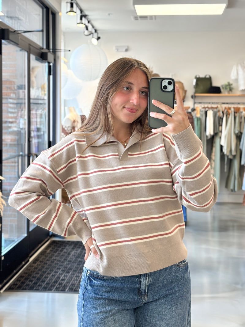 Varsity Stripe Polo Sweater