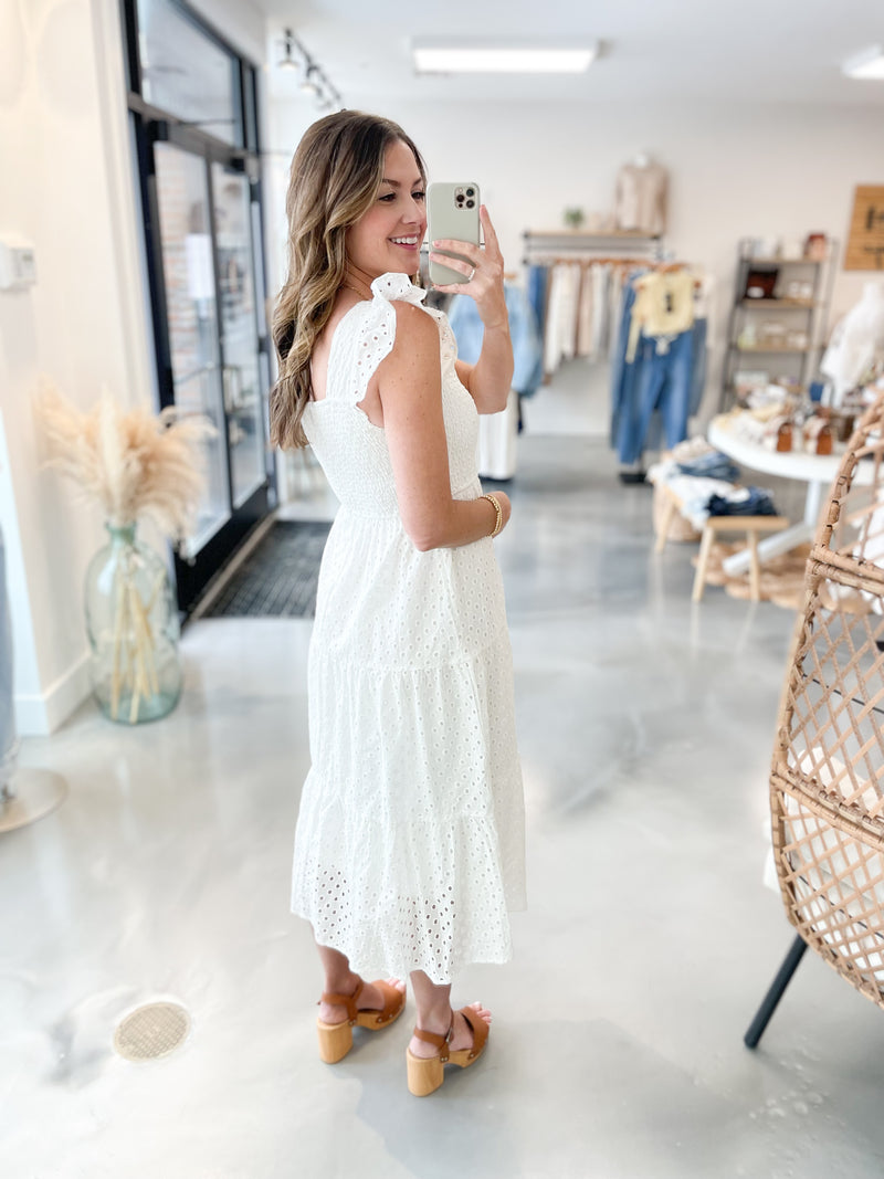 White Eyelet Midi Dress