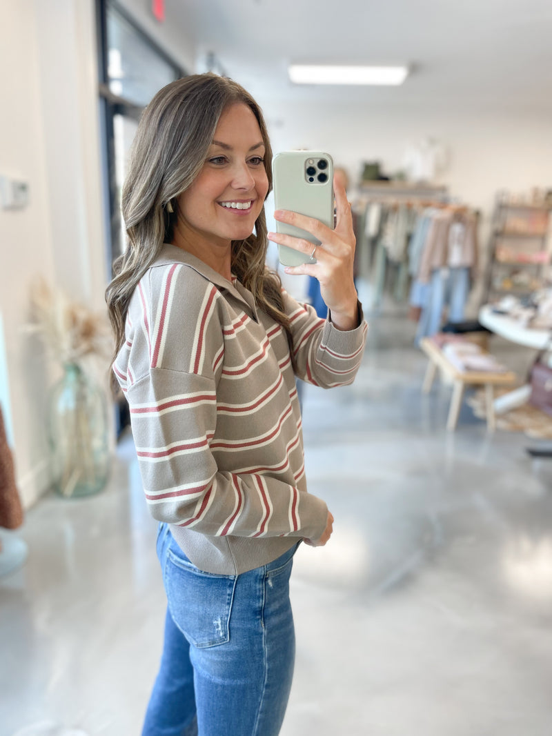 Varsity Stripe Polo Sweater