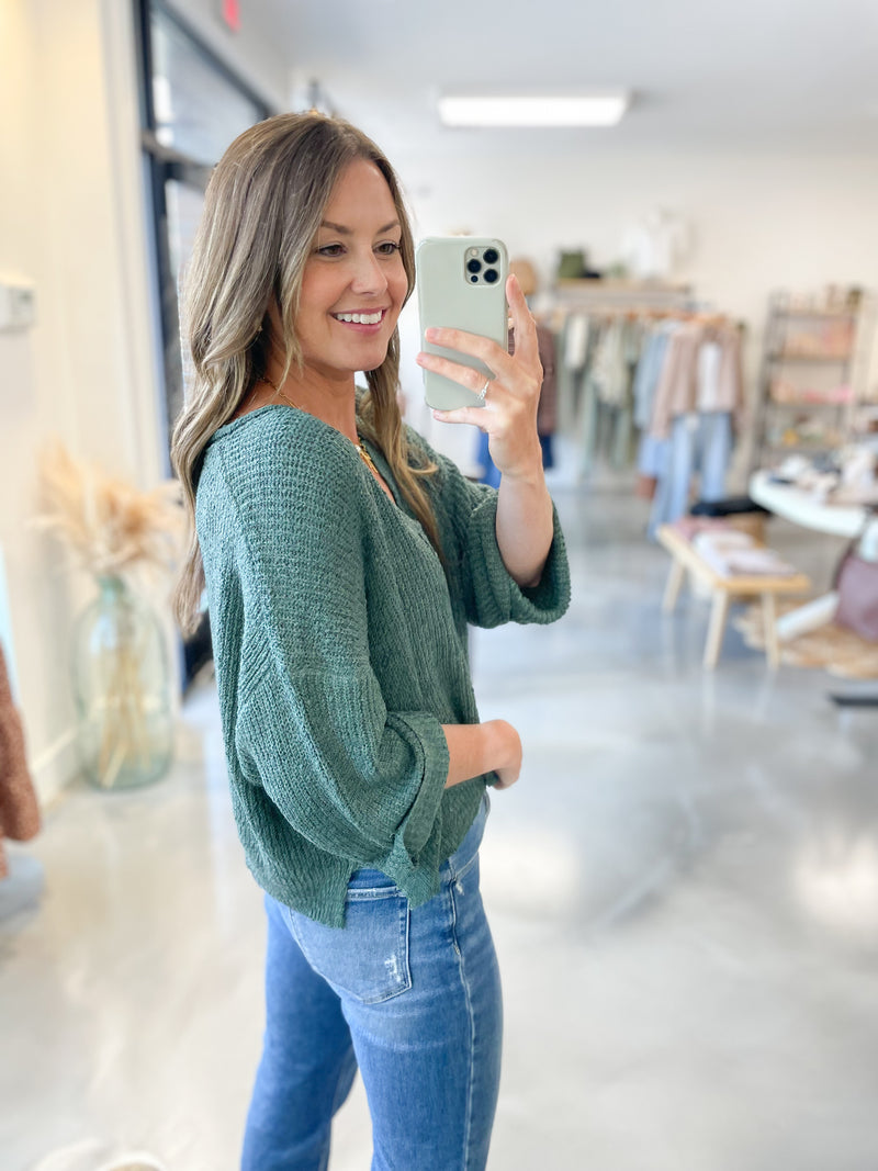 River Split Neck Sweater in Jade