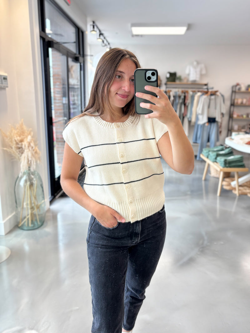 Asher Striped Button Front Top