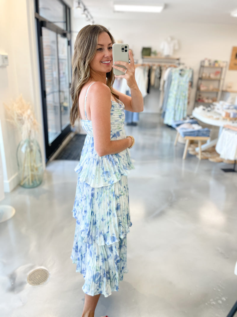Delia Pleated Satin Dress