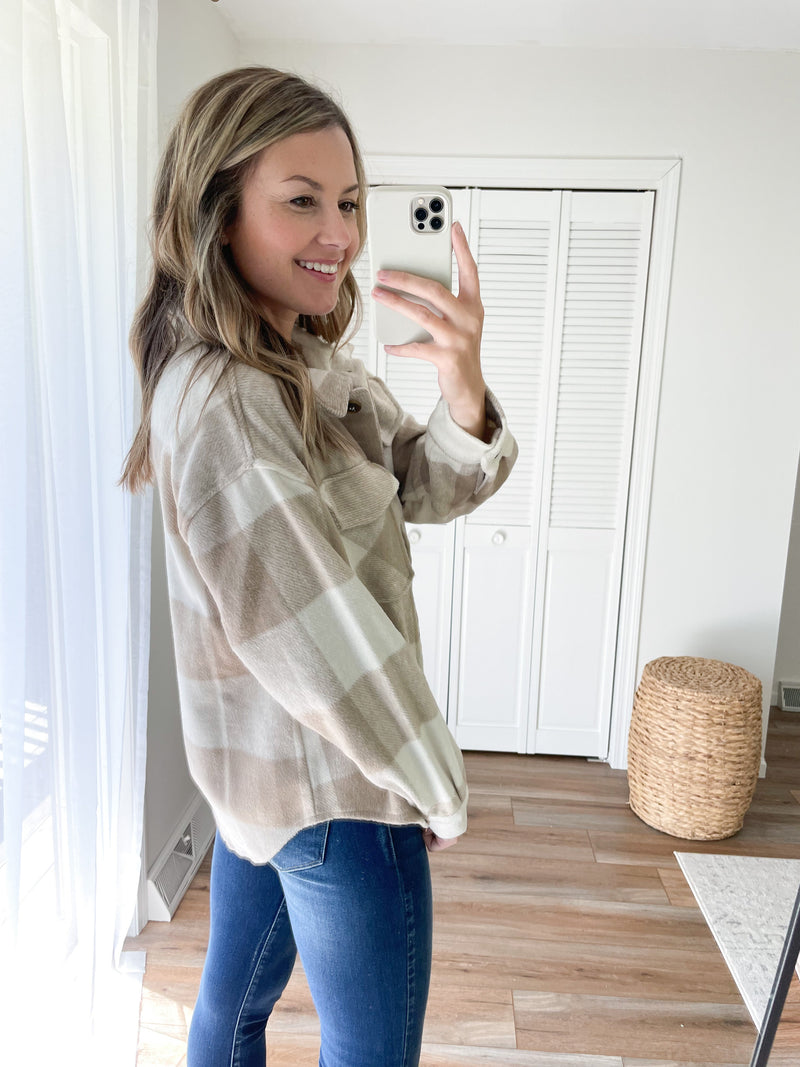 Everyday Favorite Plaid Shacket in Khaki