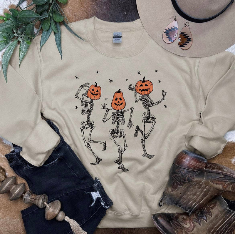 Pumpkin Skeleton Crewneck in Sand