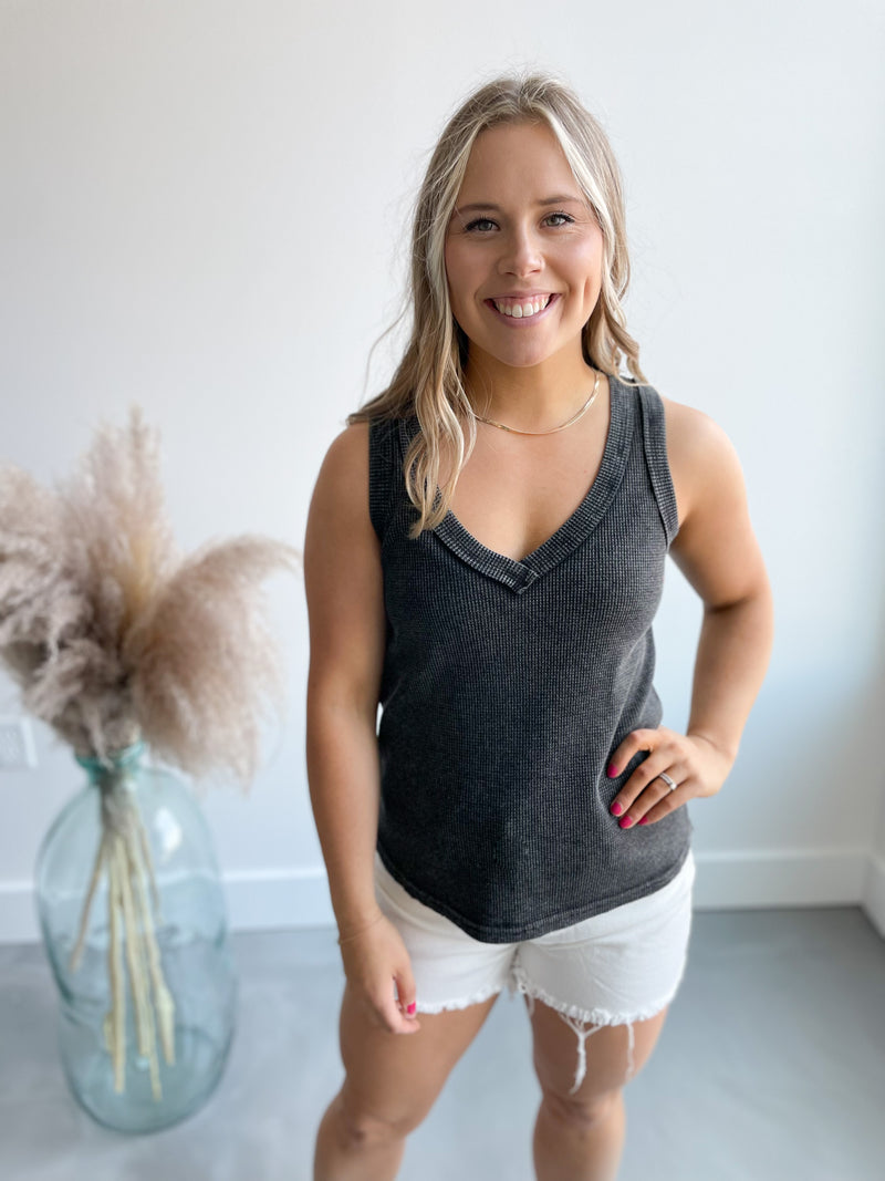 Vintage Waffle Tank in Black