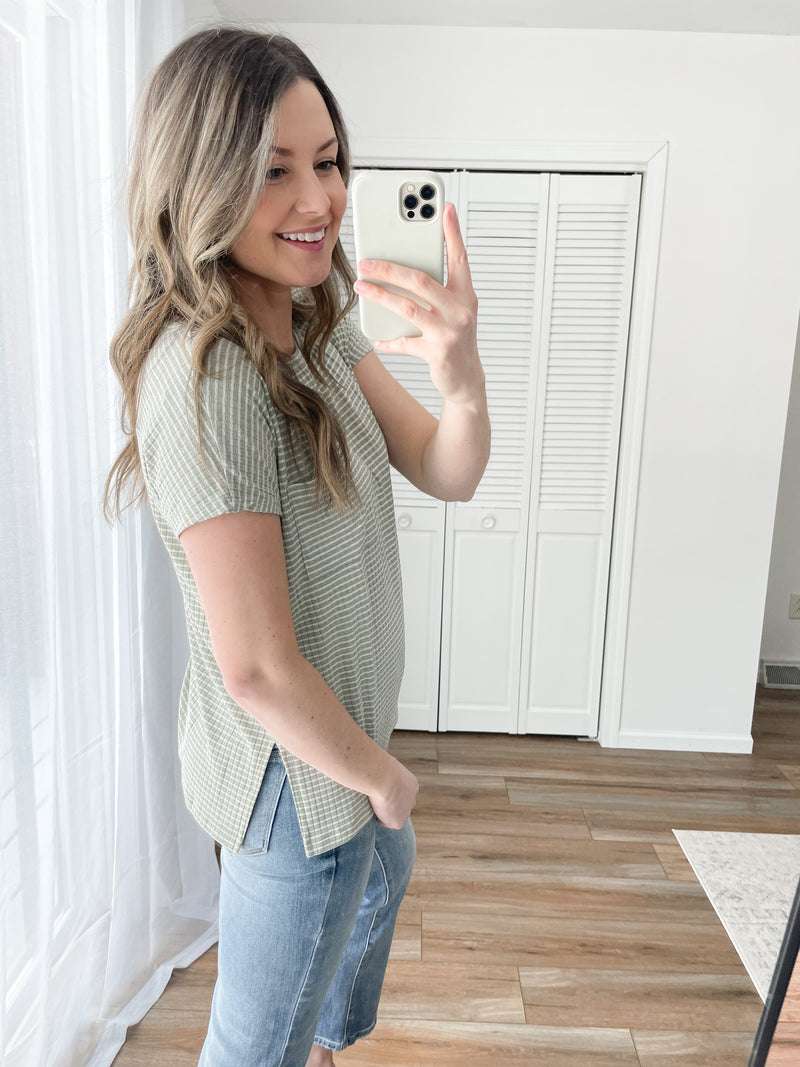 Striped Pocket Tee in Sage