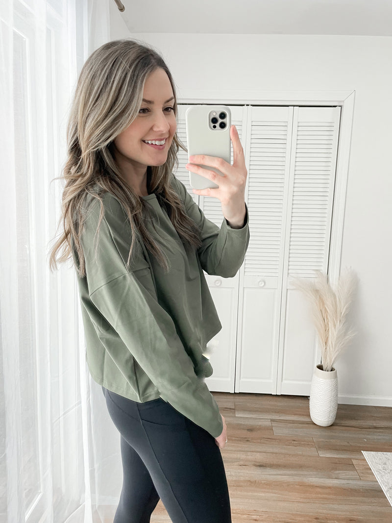 Olive Cropped Long Sleeve // DOW // Final Sale