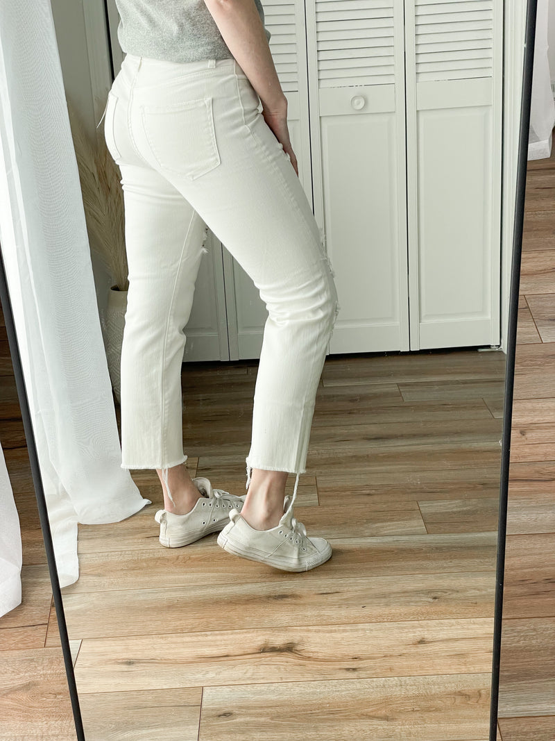 The Mabry Distressed Straight Jean in White