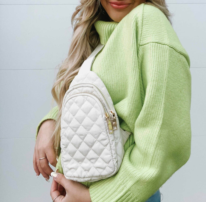The Penelope Quilted Sling Bag in Cream