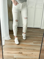 The Mabry Distressed Straight Jean in White
