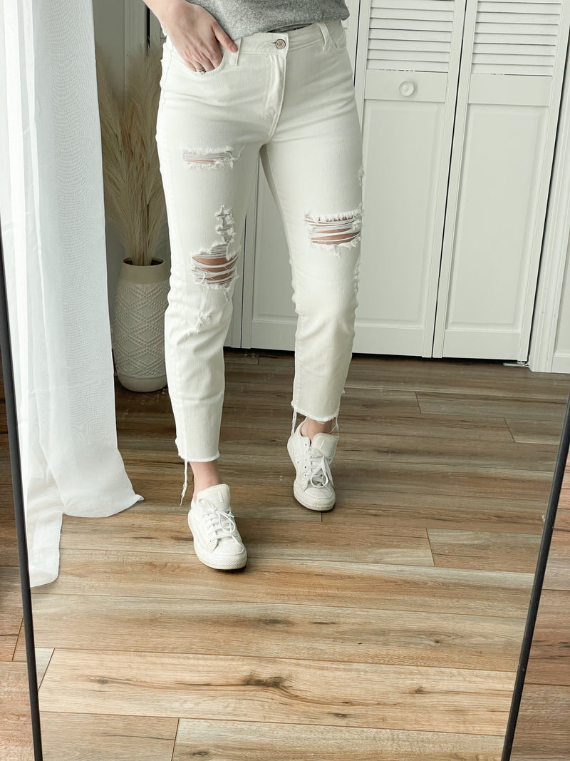 The Mabry Distressed Straight Jean in White