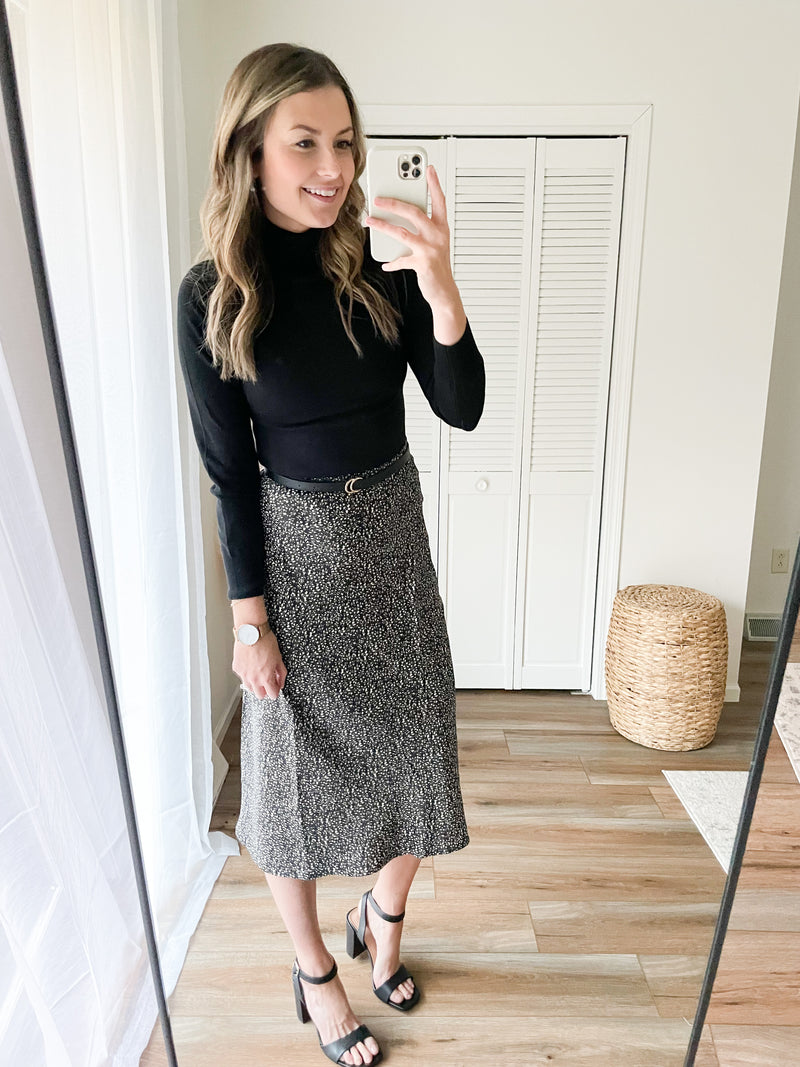 The Trellis Satin Skirt in Black