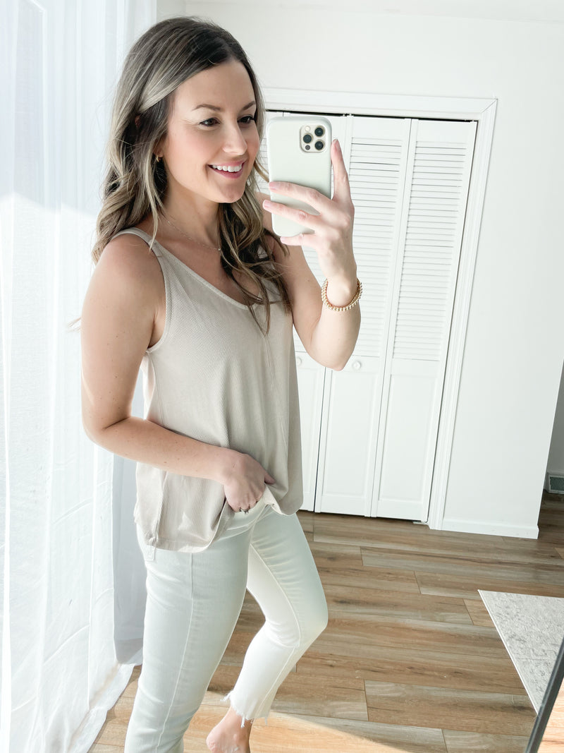 Vintage Washed Ribbed Tank in Oat