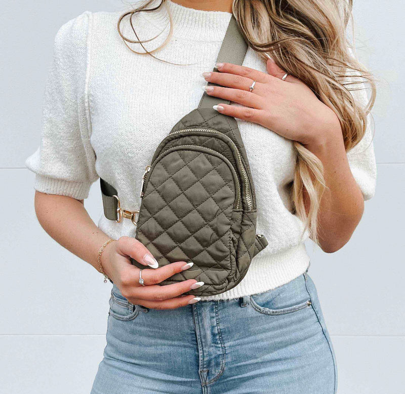 The Penelope Quilted Sling Bag in Sage