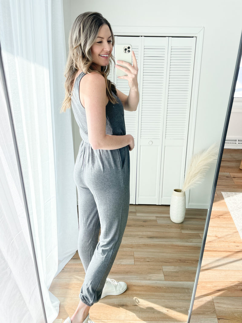 Jet Lag Jumpsuit in Charcoal